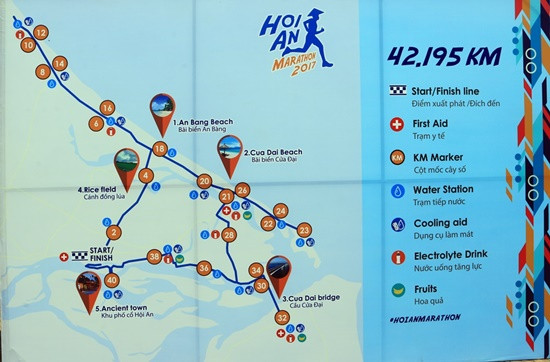 Sơ đồ cự ly 42km cuộc thi Maraton quốc tế Hội An 2017