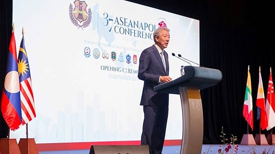 Phó Thủ tướng Singapore Teo Chee Hean phát biểu tại ASEANAPOL-37. Ảnh: channel newsasia