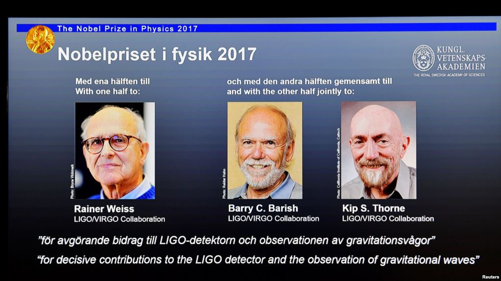 Các chủ nhân giải Nobel Vật lý năm 2017. Ảnh: Reuters