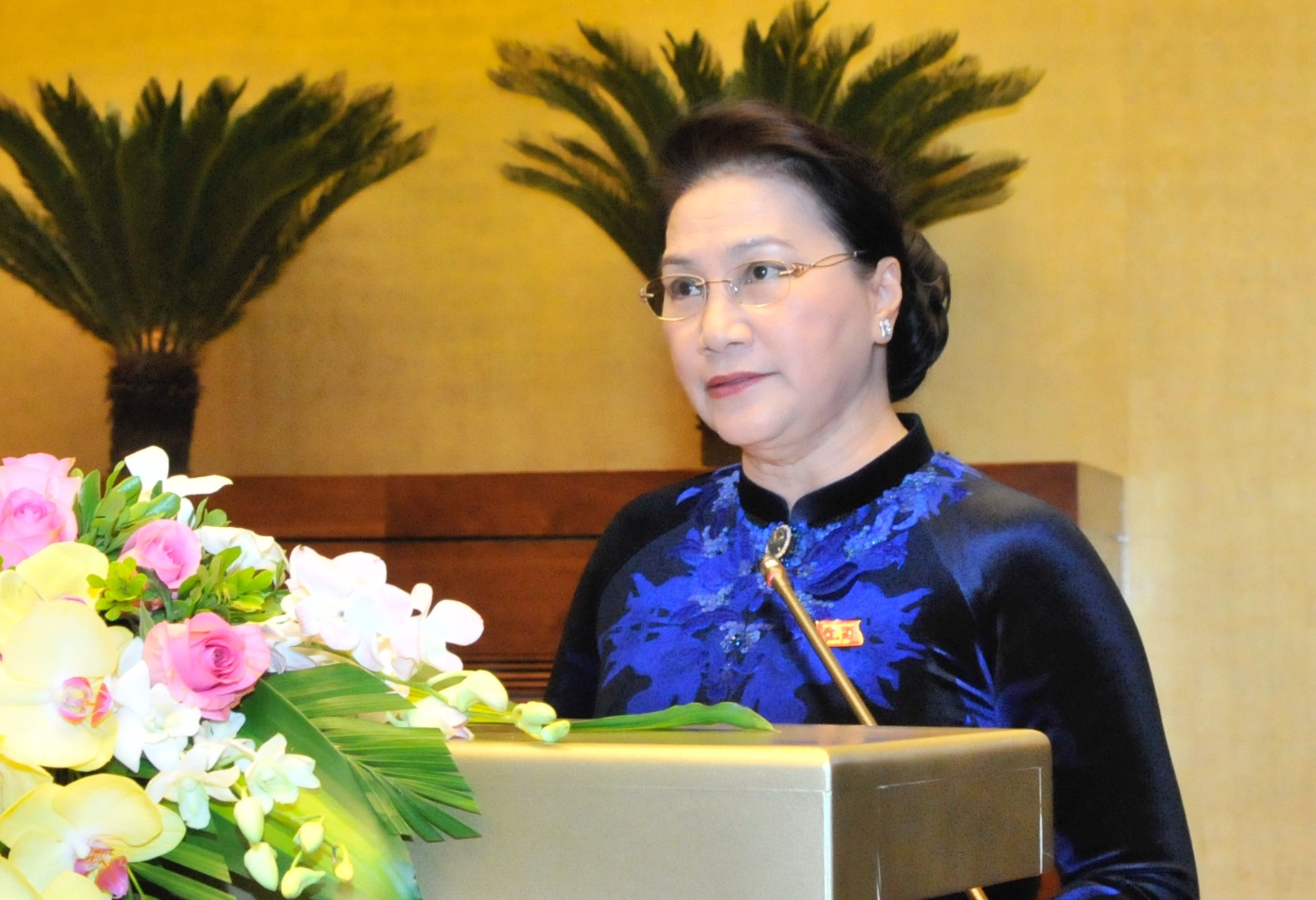 Chủ tịch Quốc hội Nguyễn Thị Kim Ngân phát biểu khai mạc Kỳ họp thứ 4, Quốc hội khóa XIV. (Ảnh: Kim Thanh )