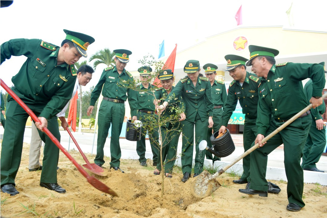 Trồng cây bàn trong khuôn viên Đồn Biên phòng