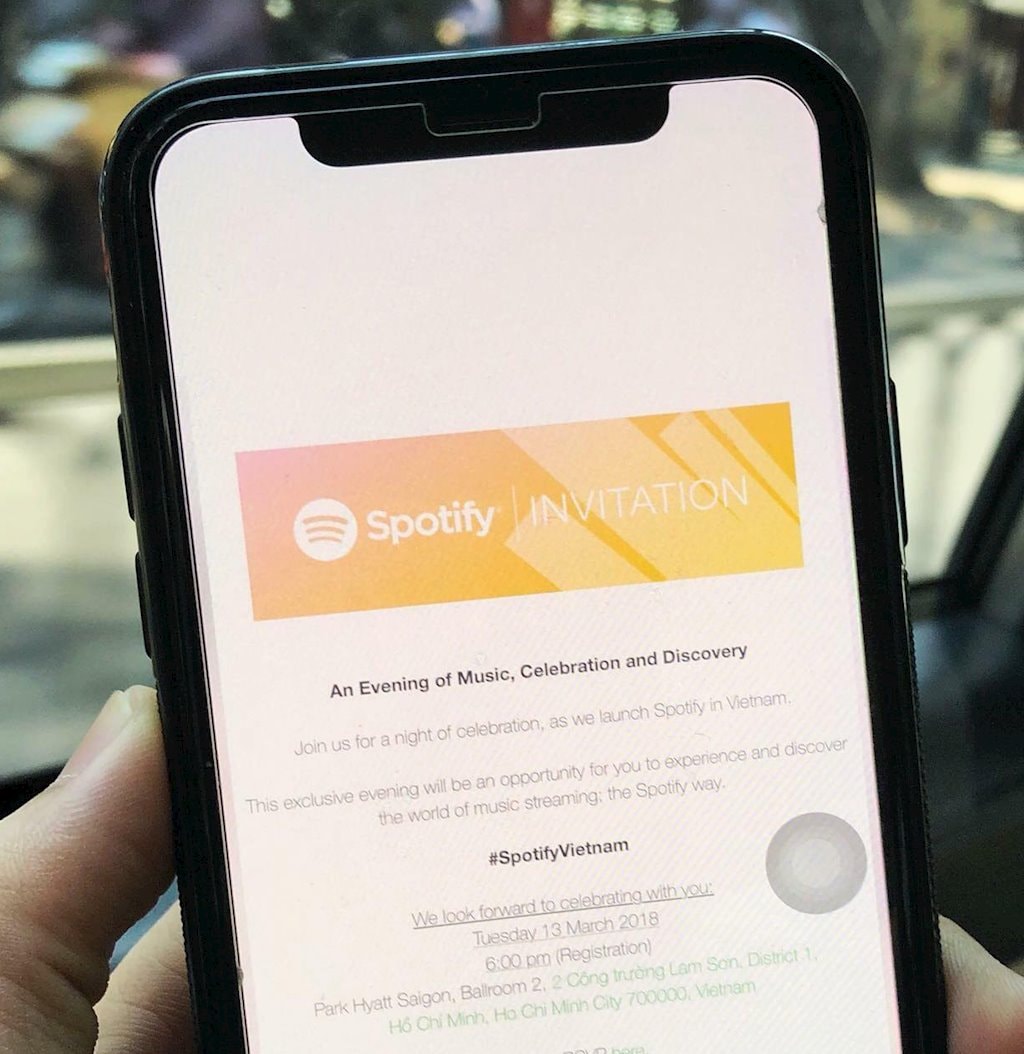 Thông tin về buổi họp báo giới thiệu ra mắt Spotify ở thị trường Việt Nam vào ngày 13/3 tới.