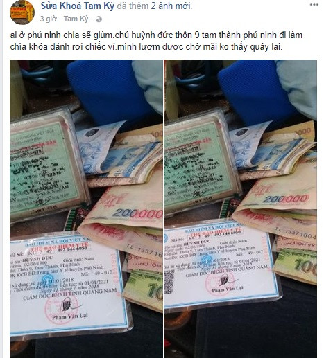 Tài sản, cùng giấy tờ tùy thân của ông Huỳnh Đức do anh Thành chụp đăng lên mạng xã hội Facebook. Ảnh chụp màn hình.