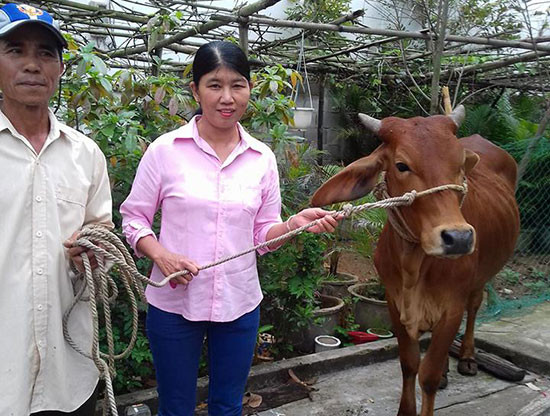 Hội LHPN phường Tân An trao bò cho chồng hội viên quá cố ở khối An Phong, phường Tân An. Ảnh: L.H