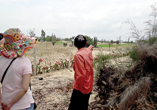 Nhóm hộ dân thôn 6, xã Bình Dương (Thăng Bình) chỉ khu vực rừng dương trước đây - bây giờ là Khu nghỉ dưỡng Vinpearl.