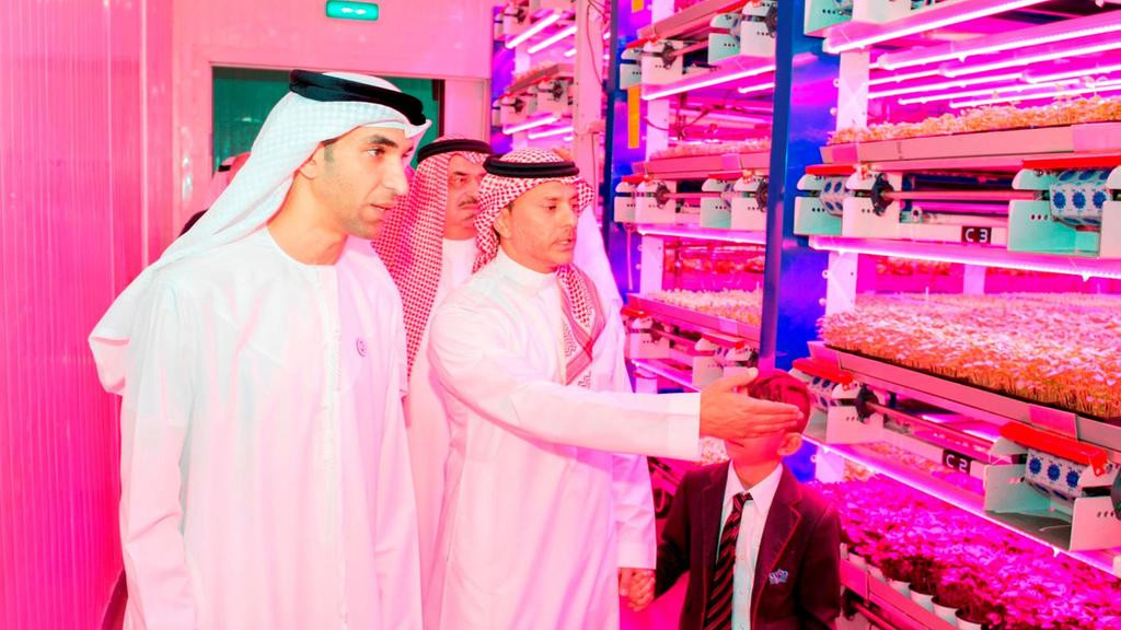 Dr Thani bin Ahmed Al Zeyoudi, Bộ trưởng Môi trường và chống biến đổi khí hậu của UAE tại buổi khai trương nông trại Badia hồi năm ngoái. Ảnh: thenationale