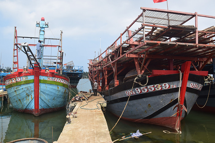 Một số tàu thuyền neo đậu tại cảng cá Tam Quang. Ảnh: THANH THẮNG