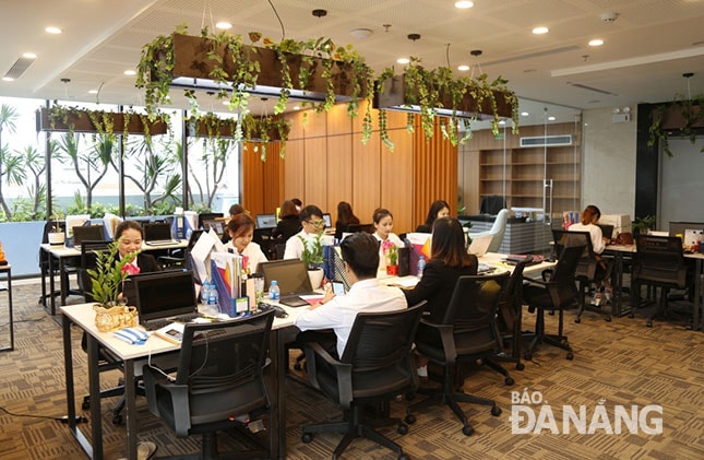 Mô hình văn phòng làm việc chia sẻ tại PTG Tower Đà Nẵng. Ảnh: TRIỆU TÙNG