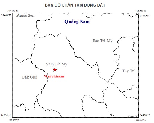 Bản đồ chấn tâm động đất. Ảnh: VVLĐC