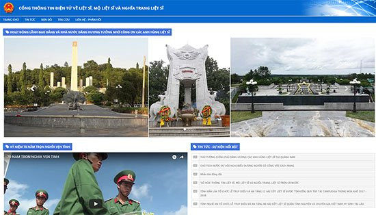 Giao diện Cổng thông tin điện tử về liệt sĩ, mộ liệt sĩ và nghĩa trang liệt sĩ vừa chính thức được khai trương.