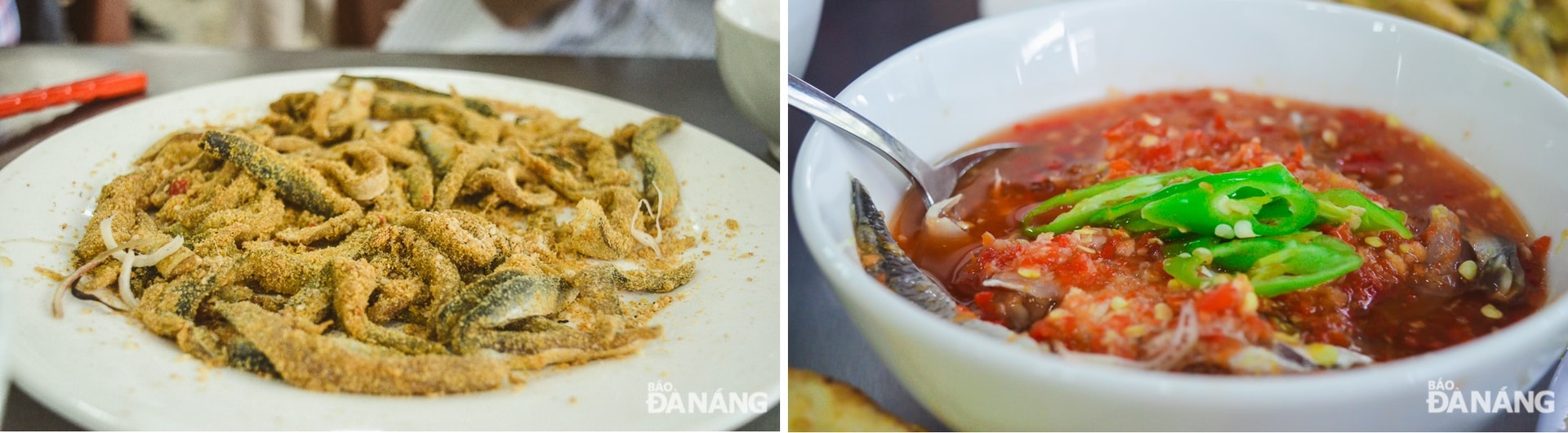 Gỏi khô (bên trái) và gỏi ướt. Ảnh: XUÂN SƠN