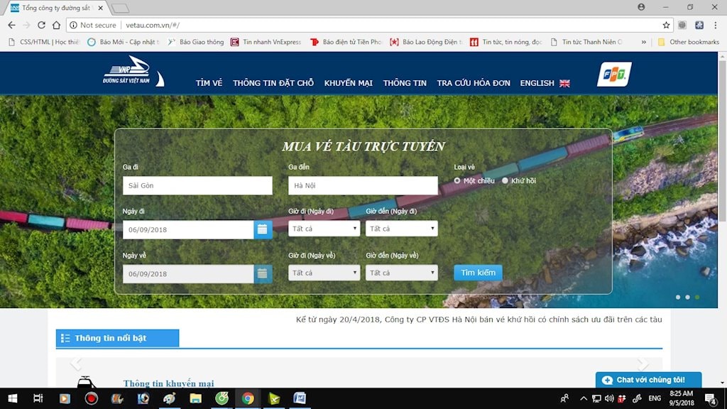 Giao diện của trang web mua vé tàu mới.