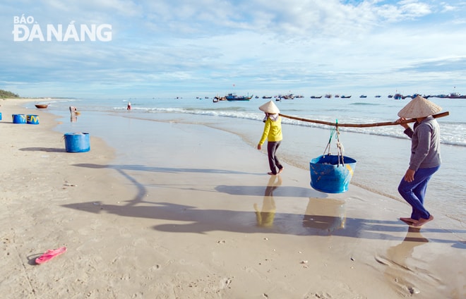 Hải sản được các tiểu thương thu mua rồi đem đi tiêu thụ ở các chợ khác.