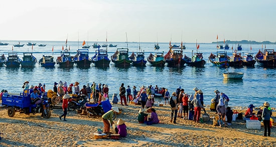 Bãi biển thôn Phước Thiện - được cho là nơi vua Lê tập kết quân trước khi đổ bộ lên Tổng Binh. Ảnh: VĂN XUÂN