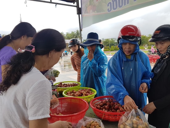 Các loại trái cây được các huyện bạn đưa đến được người dân lựa chọn. Ảnh: D.L