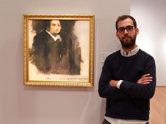 Đồng sáng lập Obvious, Pierre Fautrel bên tác phẩm Edmond de Belamy. Ảnh: Getty Images