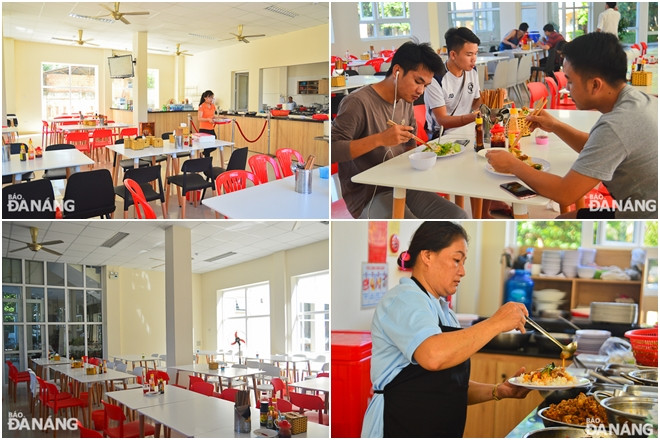 Không gian cantin thoáng đãng, sạch sẽ, phục vụ lưu học sinh Lào nói riêng và sinh viên, học viên tại Trường Đại học Kinh tế - Đại học Đà Nẵng nói chung.