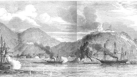 Ba tàu chiến Pháp tấn công đồn Chơn Sảng và pháo đài Định Hải.