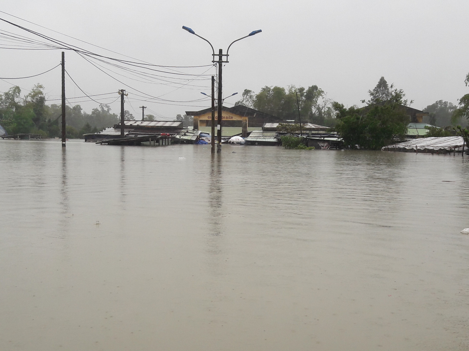 Hơn 300 hộ dân ở xã Tam Đàn chìm sâu trong biển nước. Có nơi nước dâng cao tầm 3-4 mét khiến cho hàng loạt ngôi nhà chìm sâu trong lũ.