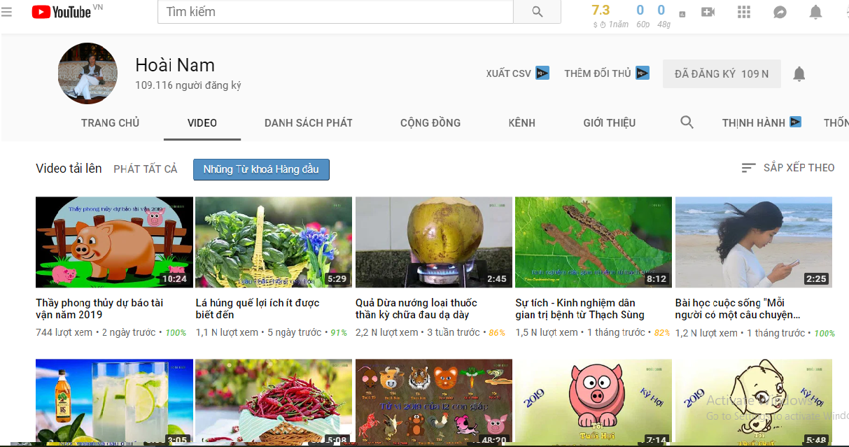 Kênh youtube Hoài Nam. Ảnh: Chụp màn hình