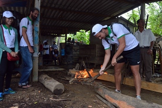 Visitors to Kim Bong carpentry village