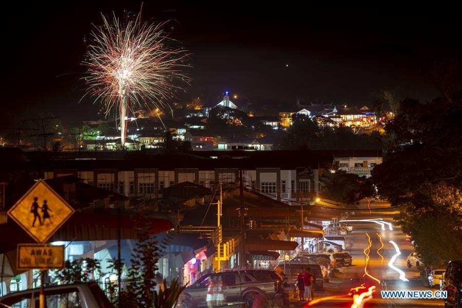 Pháo hoa thắp sáng bầu trời Johor, Malaysia. Ảnh: news.cn