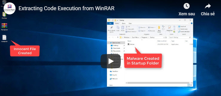 Hình ảnh từ video chỉ ra cách mã độc hoạt động trong WinRAR