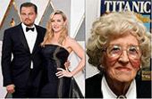 Diễn viên Leonardo DiCaprio, Kate Winslet và bà Millvina Dean.