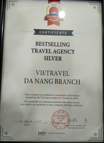 Chứng nhận vinh danh hạng mục Bestselling Travel Agency – Silver 