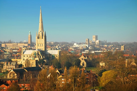 Toàn cảnh thành phố Norwich, Anh.