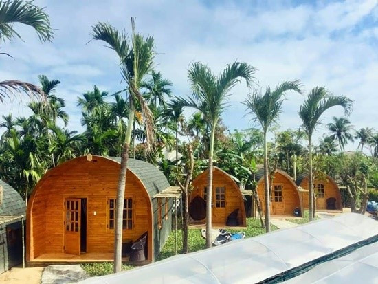 The wooden villas in the homestay.