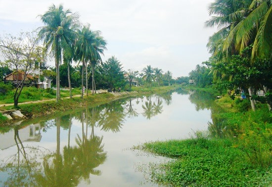 Cải tạo cảnh quan kênh Hói Muống (phường Cẩm Châu) - phần việc mà bà con đạo hữu cùng chung tay với nhân dân địa phương thực hiện. Ảnh: ĐỖ HUẤN