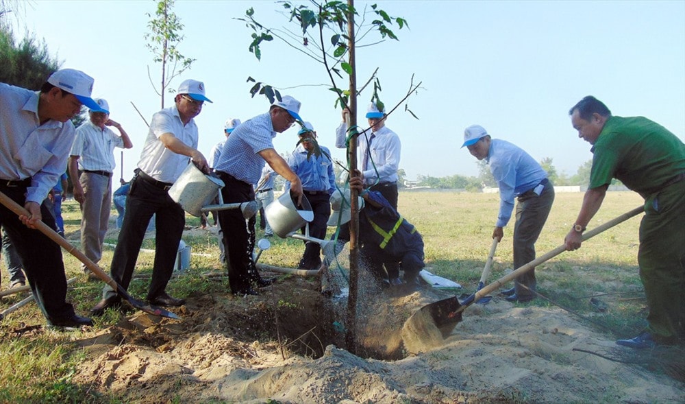 Planting trees after the meeting.