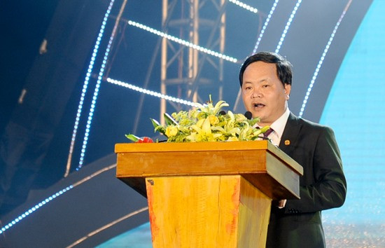 Ông Nguyễn Hồng Quang - Chủ tịch UBND TP.Tam Kỳ phát biểu tại lễ khai mạc Festival du lịch biển Tam Kỳ 2019. Ảnh: P.V