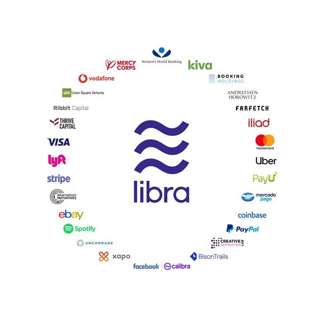 Biểu tượng cho tiền điện tử Libra được nhiều hãng công nghệ hỗ trợ.