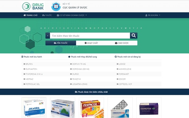 Giao diện trang web drugbank.vn.