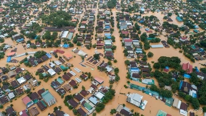 Lũ lụt nhấn chìm nhiều nhà cửa tại Myanmar. Ảnh: AFP