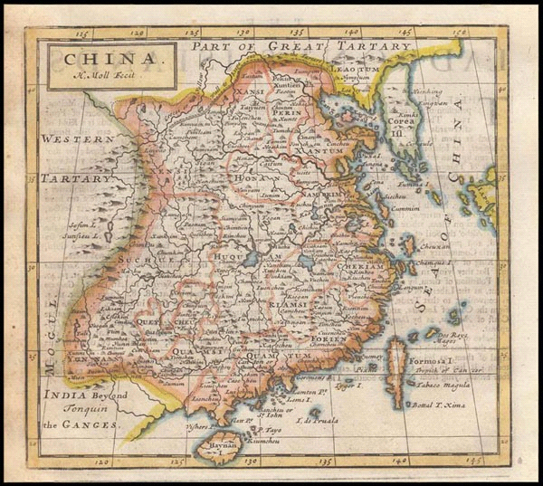 Map of China by Herman Moll, London, England (1723).