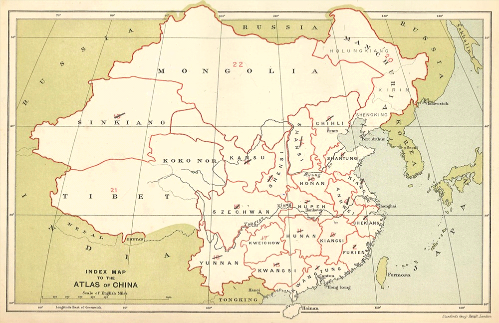 Atlas of the Chinese Empire, 1908 (35cm x 24cm), including 23 maps.