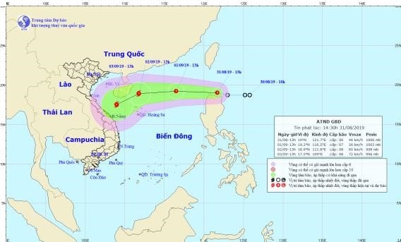 Ảnh đường đi và vị trí của cơn bão. Ảnh: Trung tâm Dự báo khí tượng thủy văn trung ương