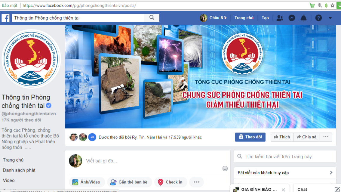 Fanpage thông tin PCTT của Tổng cục PCTT (ảnh chụp màn hình).