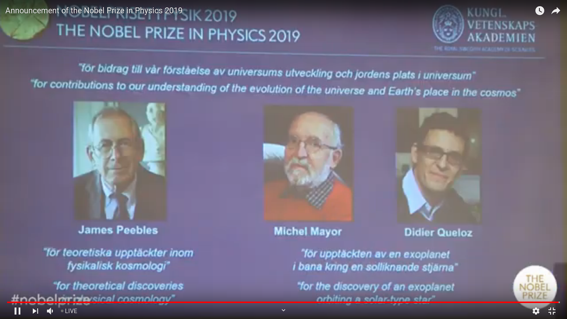 Các chủ nhân giải thưởng Nobel Vật lý 2019.
