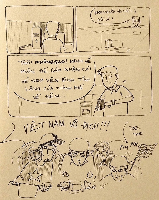 Người hâm mộ bóng đá Việt Nam lại có một đêm sôi động sau chiến thắng của đội nhà (Ảnh: Ếch Ộp)