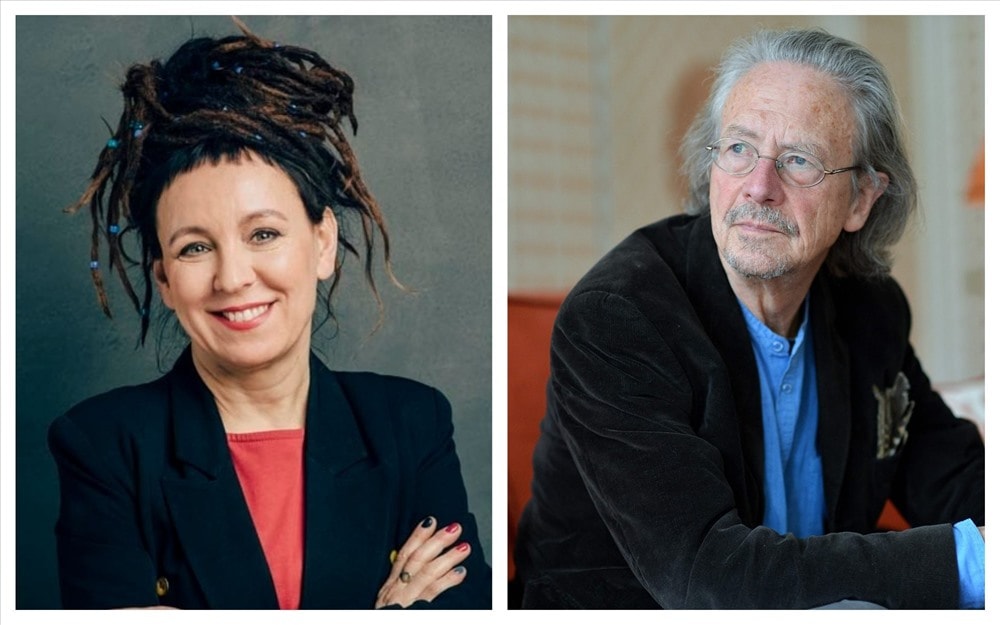 Nhà văn Olga Tokarczuk (trái) và nhà văn Peter Handke.