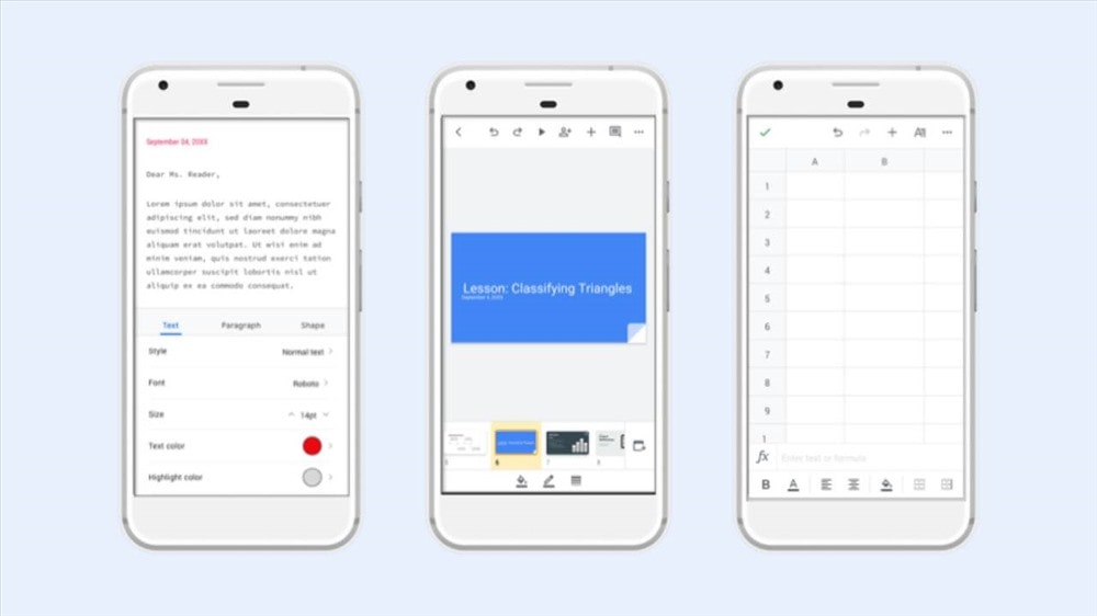 Mô tả các ứng dụng văn phòng trên smartphone vừa được Google cung cấp miễn phí.