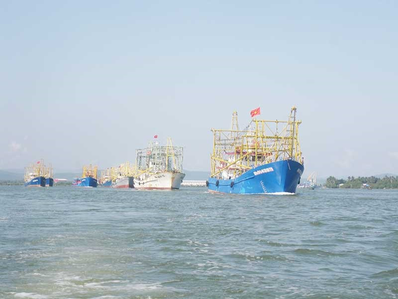 Đội tàu cá xa bờ đóng mới từ nguồn vốn vay ưu đãi ở Núi Thành. Ảnh: Văn Phin