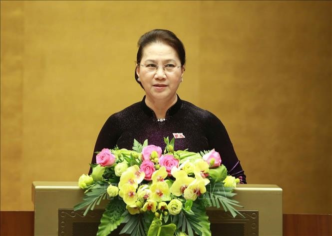 Chủ tịch Quốc hội Nguyễn Thị Kim Ngân phát biểu bế mạc kỳ họp. Ảnh: TTXVN