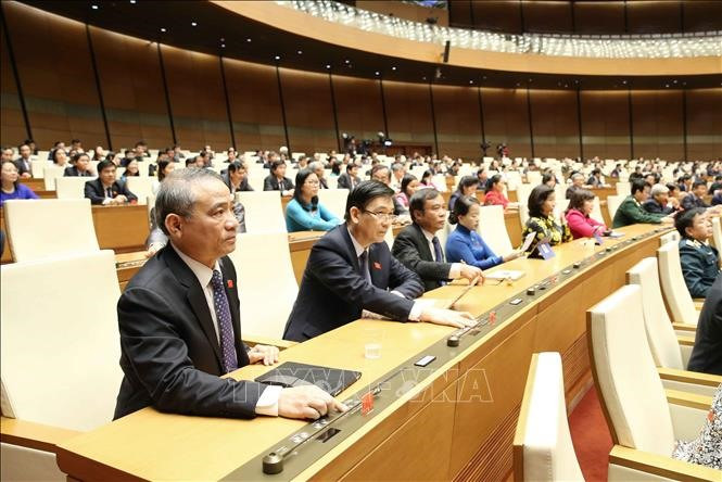 Đại biểu Quốc hội TP.Đà Nẵng biểu quyết thông qua Nghị quyết kỳ họp thứ 8, Quốc hội khóa XIV. Ảnh: TTXVN
