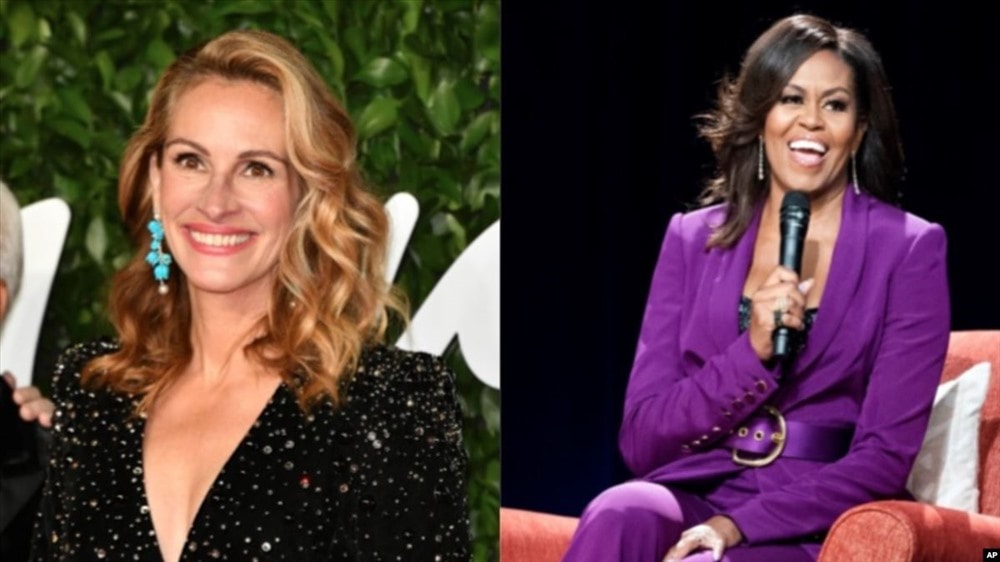 Nữ diễn viên Julia Roberts (trái) và bà Michelle Obama. Ảnh: AP