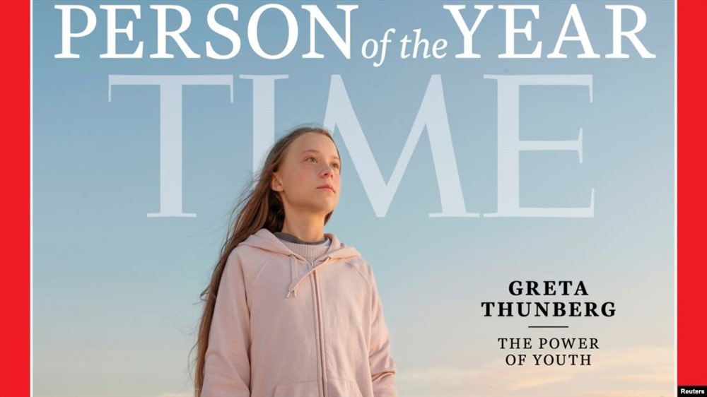 Hình ảnh Greta Thunberg trên tờ bìa của tạp chí Time. Ảnh: Reuters